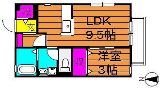 アクアパレス(1LDK/2階)の間取り写真