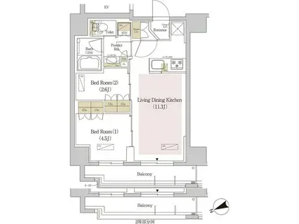 アーバネックス両国(2LDK/5階)の間取り写真