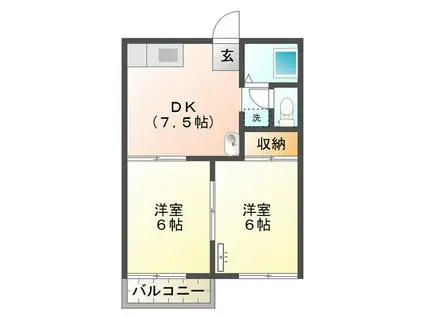 サニーライフ栗真 三重大学前 C(2DK/2階)の間取り写真