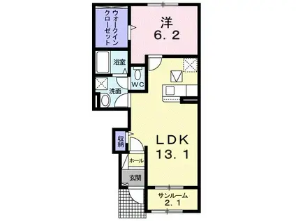 ニューグリーンパーク イナバ(1LDK/1階)の間取り写真