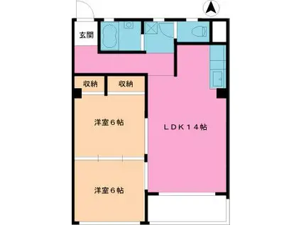 升本マンション(2LDK/7階)の間取り写真