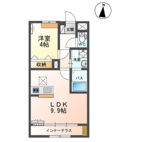 INFIELD D (1LDK/1階)の間取り写真