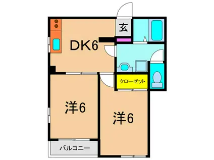 ピアレスコート(2DK/1階)の間取り写真