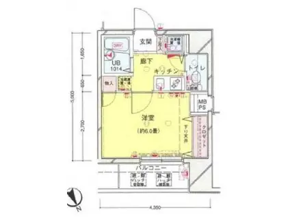 シンシア西早稲田(1K/4階)の間取り写真