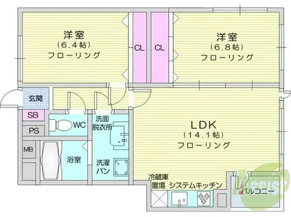 テンポスフィア長町南(2LDK/4階)の間取り写真