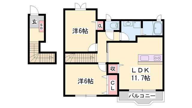 シンヴィオシスA(2LDK/2階)の間取り写真