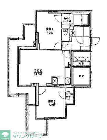 ライフゾーン藤沢(2LDK/11階)の間取り写真