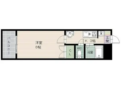 エンゼルクロス21(1K/3階)の間取り写真