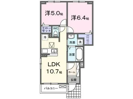 カームA(2LDK/1階)の間取り写真