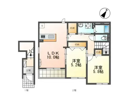 ウッドロワ(2LDK/2階)の間取り写真