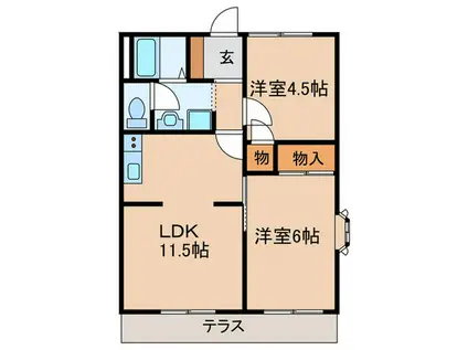 フォーブル知多 A(2LDK/1階)の間取り写真