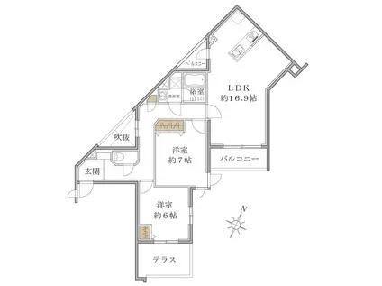 東急田園都市線 溝の口駅 徒歩6分 4階建 新築(2LDK/3階)の間取り写真