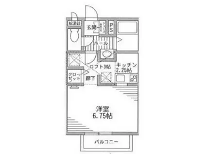 ジラソルB(1SK/2階)の間取り写真