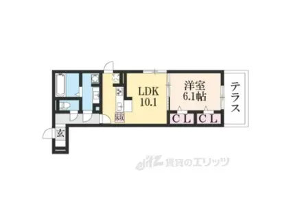 太秦レジデンスW棟(1LDK/1階)の間取り写真