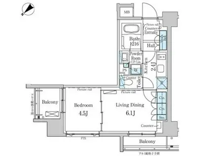 パークアクシス横浜反町公園(1LDK/5階)の間取り写真