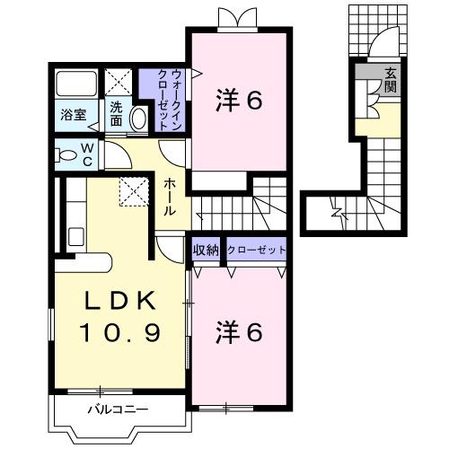 BRIGHT SQUAREII(2LDK/2階)の間取り写真