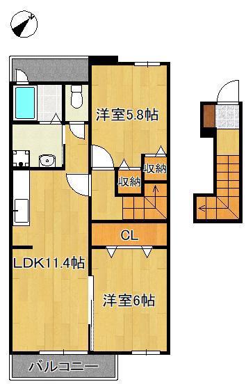メゾン・コスモバーミィ(2LDK/2階)の間取り写真