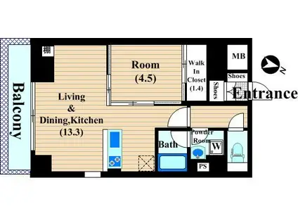 GRAND COURAGE(1LDK/4階)の間取り写真