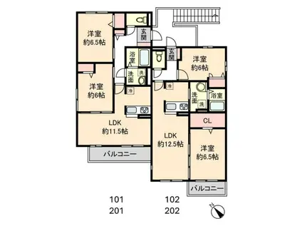 ボン・リーヴル(2LDK/2階)の間取り写真