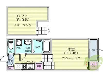 ハーモニーテラス南小泉Ⅲ(1K/2階)の間取り写真