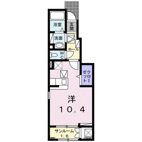 グリーンパークII(ワンルーム/1階)の間取り写真