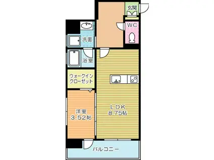 北九州モノレール 平和通駅 徒歩3分 11階建 築4年(1LDK/9階)の間取り写真