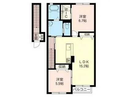 レッドウッド ヴィラ(2LDK/2階)の間取り写真