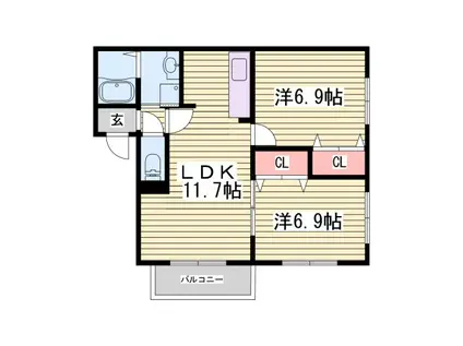 パラッツォ香寺(2LDK/1階)の間取り写真