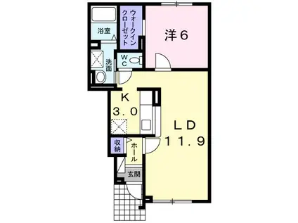 リシェル3(1LDK/1階)の間取り写真