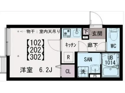 IXO中村(1K/3階)の間取り写真