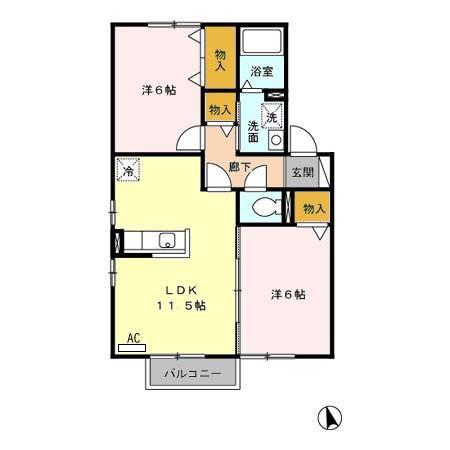 ヴィルヌーブ 壱番館・弐番館(2LDK/1階)の間取り写真