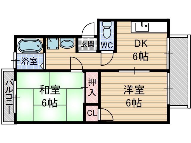 サンハイツ千原(2DK/2階)の間取り写真