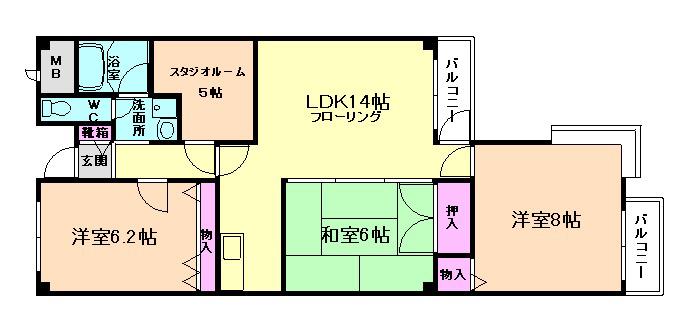シュロス五月山III(4LDK/5階)の間取り写真