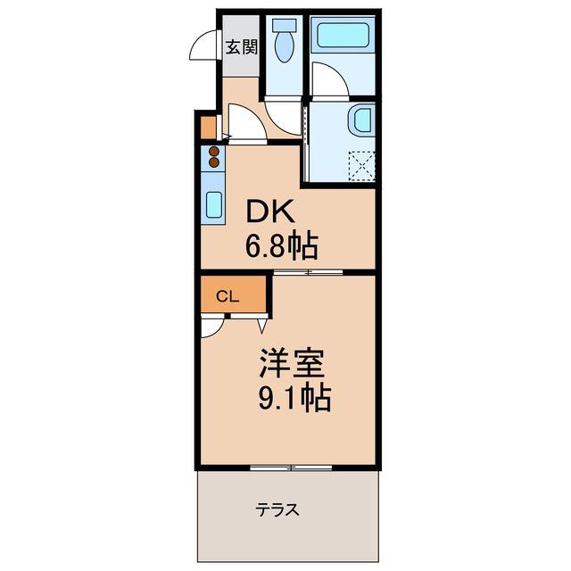 Mトゥルケーゼ(1DK/1階)の間取り写真