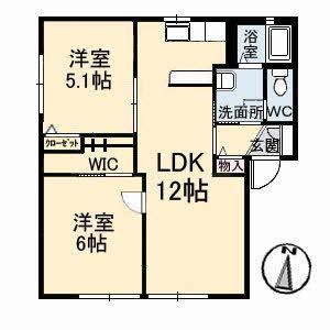 トリニータC棟(2LDK/1階)の間取り写真