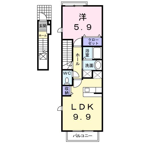パインハースト E(1LDK/2階)の間取り写真