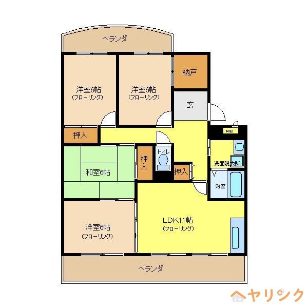 サンハウスレインボー(4LDK/3階)の間取り写真