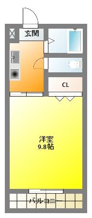 エスポワール(1K/1階)の間取り写真