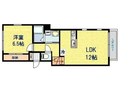 ミニヨンハイツ(1LDK/2階)の間取り写真