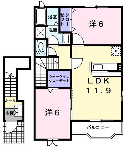 サニーヒルI(2LDK/2階)の間取り写真