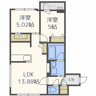 キューブ(2LDK/5階)の間取り写真