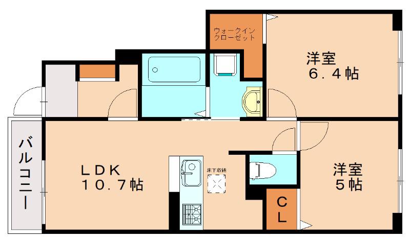 ヒルズ津屋崎II(2LDK/1階)の間取り写真