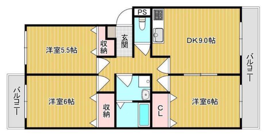 ハピネス篤A棟 202(3LDK/2階)の間取り写真