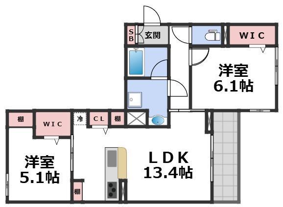 クラシスト深江北(2LDK/3階)の間取り写真