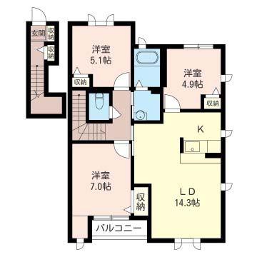 アプロディールA(3LDK/2階)の間取り写真