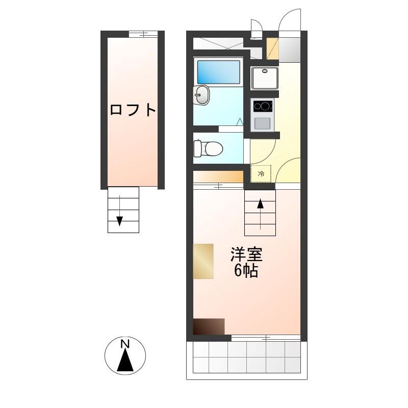 宇都宮五代レジデンス(1K/2階)の間取り写真
