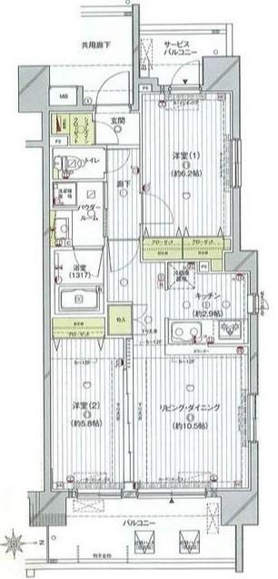 フォースター南千住(2LDK/2階)の間取り写真