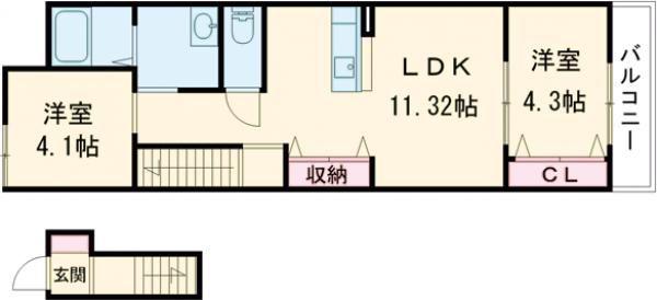 カナロア長田(2LDK/2階)の間取り写真