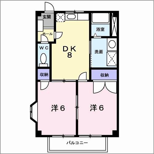 トレジャー2号館(2DK/1階)の間取り写真