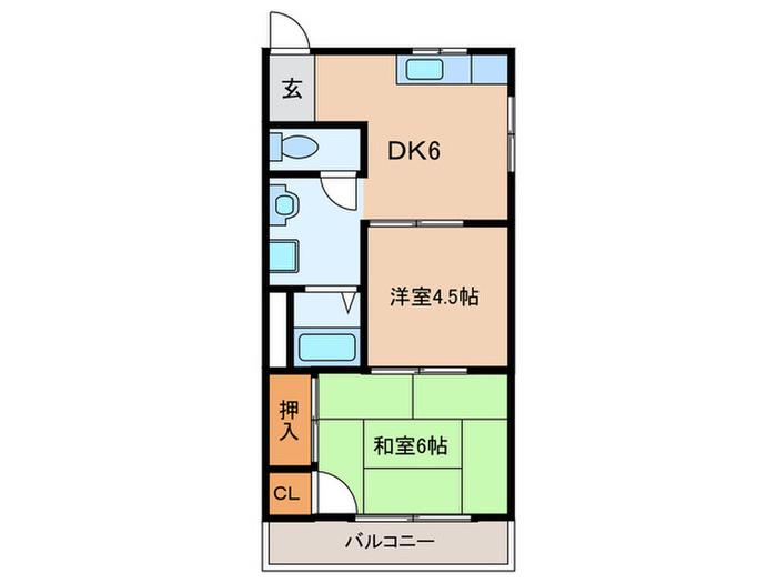 ビラ上ノ丸(2DK/2階)の間取り写真